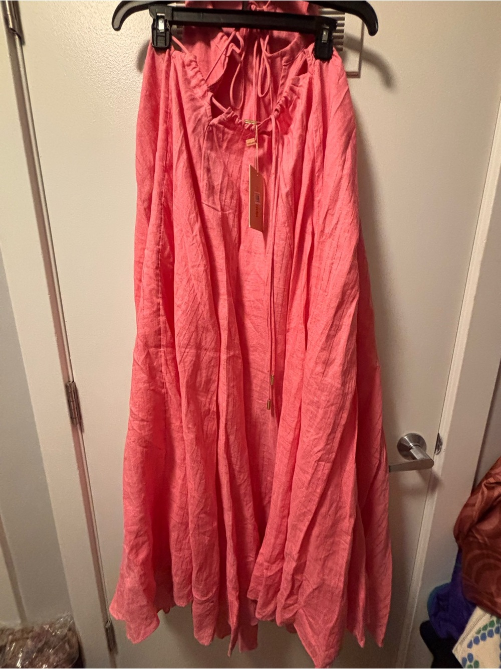 NWT Cult Gaia Bella Pink Linen Tie Up Cutout Open Back Maxi Dress S - Picture 11 of 14